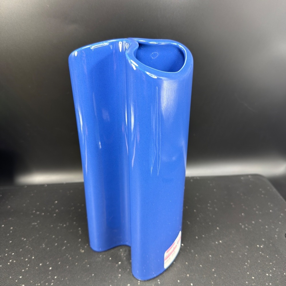 Dansk International Design Portugal Blue Ceramic Wavy Sculptural Vase MCM 9inch - Picture 13 of 14